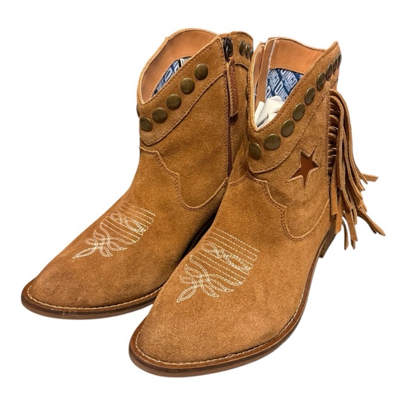 Dingo Whiskey Fringe Star Western Ankle Boots Suede Leather 9M Cowgirl Boho - Picture 5 of 11